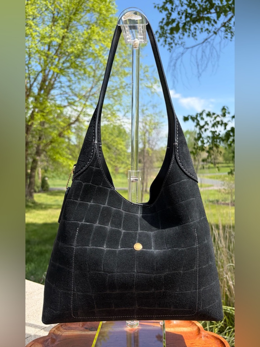 Coach Brooklyn 28 Shoulder Bag Croc Embossed Black Suede NWOT - Picture 10 of 17